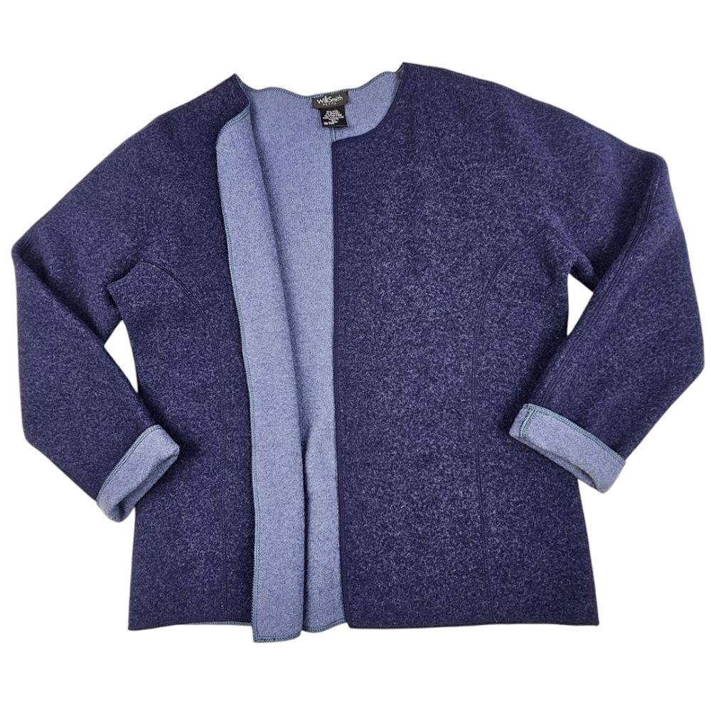 Willie Smith Petite Blue 2-Tone Open Front Wool Stretch Cardigan Size PL